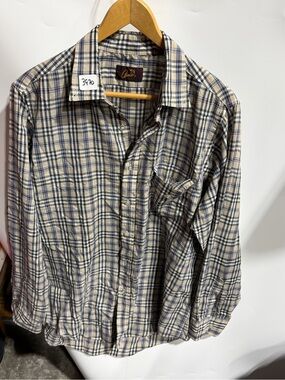 #3970-Arnie Beige and Navy Plaid Long-Sleeve Button-Down Shirt